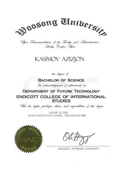 B.S. diploma (English)